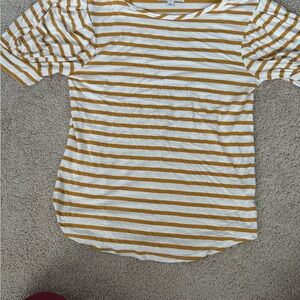 Green Envelope Mustard and White Striped Short Sleeve Tee